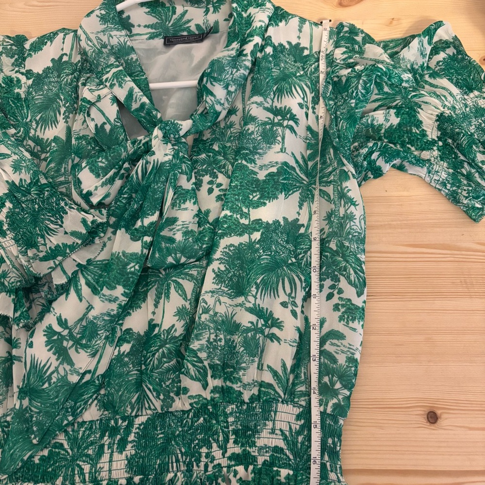 Vineyard Vines S Marthas Vineyard Tropical Toile Tie-Neck Midi Dress Green/White - Picture 16 of 16